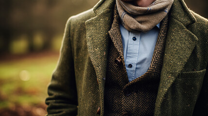 Canvas Print - Menswear autumn winter clothing and tweed accessory collection in the English countryside, man fashion style, classic gentleman look inspiration