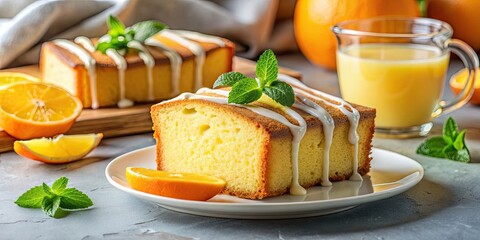 Canvas Print - Traditional vanilla pound cake with a hint of orange zest and a drizzle of fresh orange juice on top, vanilla