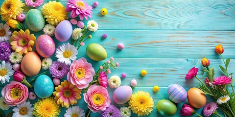 Sticker - rendering of Easter decoration featuring colorful flowers and pastel accents, Easter, decoration, rendering, flowers