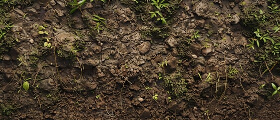 Wall Mural - Panoramic close-up, high detail scan of rainforest soil texture, Generative AI 