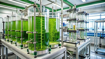 Wall Mural - Photobioreactor in a laboratory setting for extracting algae fuel , algae, photobioreactor, laboratory