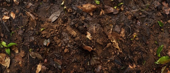 Wall Mural - Panoramic close-up, high detail scan of rainforest soil texture, Generative AI 