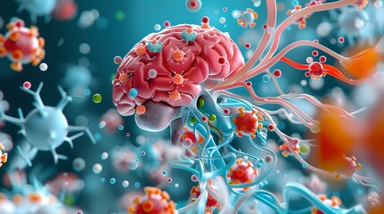 Wall Mural - A brain cell with gears and cogs integrated into its structure, representing the complex cognitive processes that occur within the brain.