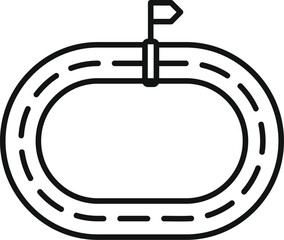 Poster - Simple black and white icon of a running track oval with a finish line flag, representing the concept of sport and competition