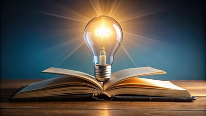 Poster - Light bulb illuminating an open book symbolizing education, knowledge, and idea generation, light bulb