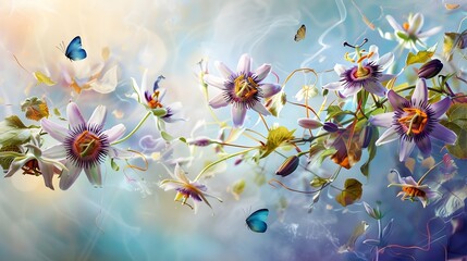 Poster - A Passionate Dance of Passionflowers Falling Gracefully From the Celestial Sky