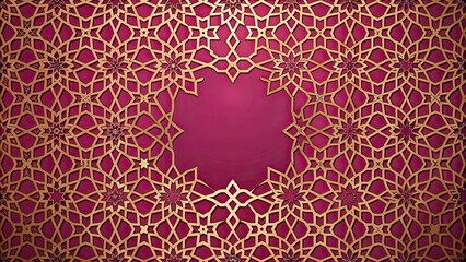 Wall Mural - Moorish garden patterns in ruby and gold on dusky pink background, Moorish, garden, patterns, floral, intricacy, ruby