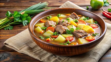 Poster - Vegetable soup with chunks of meat in a savory broth , hearty, nutritious, meal, bowl, comfort food, stew, homemade