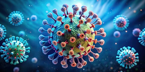 Poster - Medical of a virus gripping a cell, symbolizing the flu, HIV, and Artificial Intelligence, virus, grippe, sida, IA