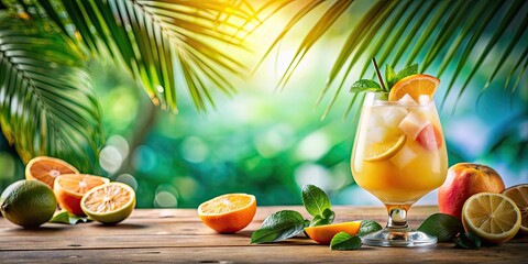 Canvas Print - Refreshing cocktail with citrus garnish on a tropical background, cocktail, drink, refreshment, beverage, mixology, alcohol