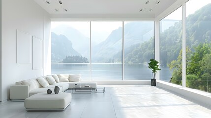 Wall Mural - Contemporary living room interior with white wall