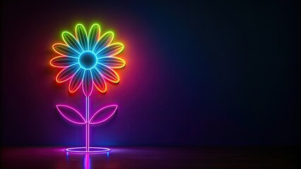 Sticker - Neon glowing outlined of a colorful flower, neon, glowing, outlined,colorful, flower, vibrant, bright, artwork, design