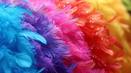 Poster - A close-up of a rainbow-colored feather boa, representing the festive spirit of Pride celebrations