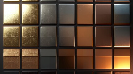 Wall Mural - Gold rose, silver, bronze, copper and golden foil texture gradation background set. Vector shiny and metalic gradient collection for border, frame, ribbon, label design.illustration