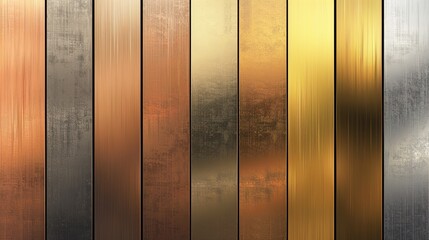 Wall Mural - Gold rose, silver, bronze, copper and golden foil texture gradation background set. Vector shiny and metalic gradient collection for border, frame, ribbon, label design.illustration