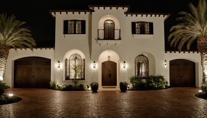 Wall Mural - beautiful house with green lawn and walkway, Beautiful colonial style luxury house, White house 186