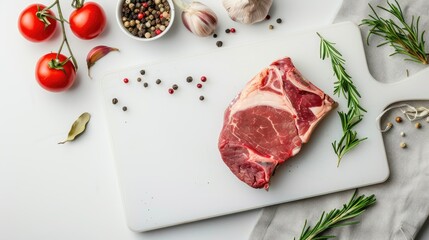 Poster - Isolated white cutting board for meat preparation with space for text