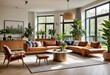 © Sohel - a stylish and bright living space with biophilic design elements, such as indoor plants and garden views, complemented by modern furnishings