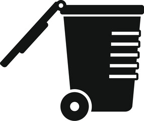 Poster - Simple black icon of a mobile garbage container with an open lid, ready for waste disposal