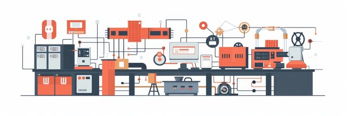 Poster - automated factory production line illustration - illustration of an automated factory production lin