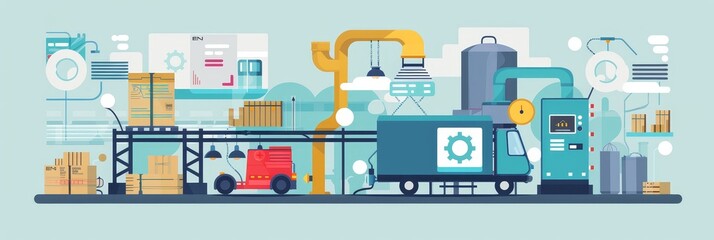 Poster - automated manufacturing process - illustration depicting an automated manufacturing process with a c