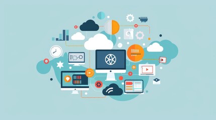 Poster - cloud computing technology illustration - a colorful illustration depicting various cloud computing 