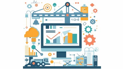 Poster - Digital Transformation and Growth - A conceptual illustration showcasing the concept of digital transformation and growth, with a computer monitor displaying charts and graphs representing progress an