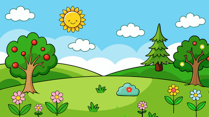 spring landscape background simple vector illust