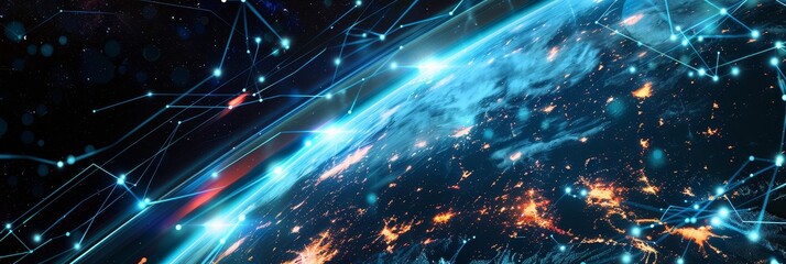 Poster - Global Network Connection - An illustration depicting a global network connecting the world through digital lines, showcasing the interconnectedness of our digital age. - An illustration depicting a g