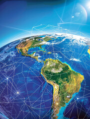 Poster - Global Network Connection - A stylized image of the Earth with lines connecting various points on the surface, representing the global network of communication - A stylized image of the Earth with lin