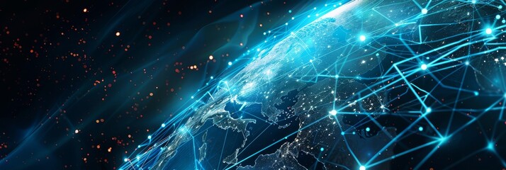 Poster - Global Network Connections - A depiction of the global network of connections, highlighting the interconnectedness of the world through technology. - A depiction of the global network of connections, 