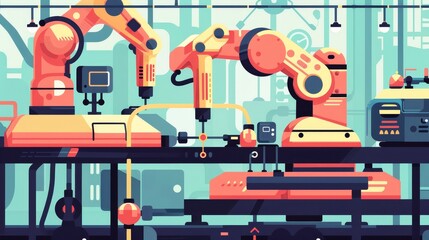 Poster - industrial automation: a futuristic factory with robotics - a futuristic factory with robotic arms w