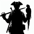 © DimAlisa - Black silhouette of a  pirate with a parrot