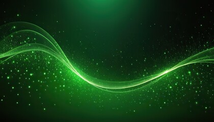 Wall Mural - digital green particles wave and light abstract background with shining dots and stars. abstract wal