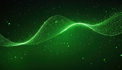 Wall Mural - digital green particles wave and light abstract background with shining dots and stars. abstract wal
