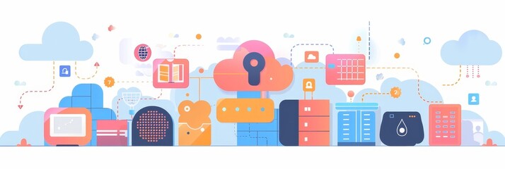 Poster - cloud computing illustration - a colorful illustration depicting the concept of cloud computing, sho