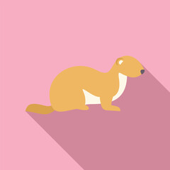 Wall Mural - Minimalist illustration of a weasel sitting and looking around, isolated on a pink background with a long shadow