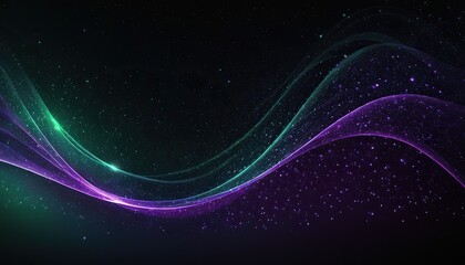 Wall Mural - digital purple and green particles wave and light abstract background with shining dots stars.159