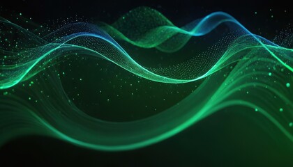 Wall Mural - green and blue wave and light abstract background with shining dots