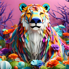 Colorful Papercraft Tiger Art, Animal, Nature and Abstract Design