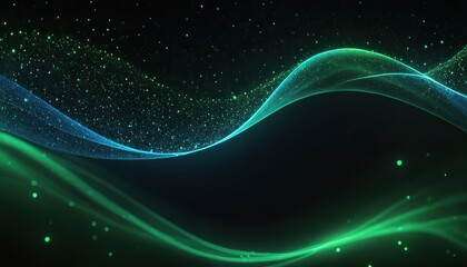 Wall Mural - Digital light blue and light green particles wave and light abstract background with shining dots stars 157
