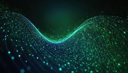 Wall Mural - digital light blue and light green particles wave and light abstract background with shining dots st