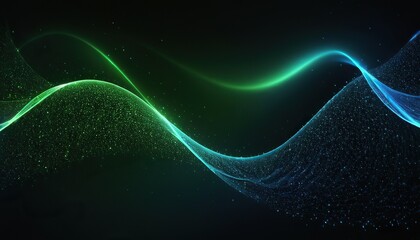 Wall Mural - digital light blue and light green particles wave and light abstract background with shining dots st
