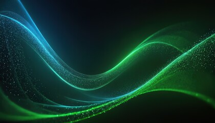 Wall Mural - Abstract green and blue particle background. Flow wave with dot landscape. Digital data structure. Future mesh or sound grid. Pattern point visualization.