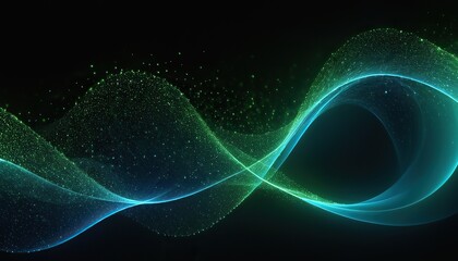 Wall Mural - abstract green and blue particle background. flow wave with dot landscape. digital data structure. f