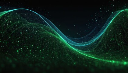 Wall Mural - abstract green and blue particle background. flow wave with dot landscape. digital data structure. f