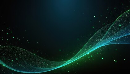 Wall Mural - abstract green and blue particle background. flow wave with dot landscape. digital data structure. f