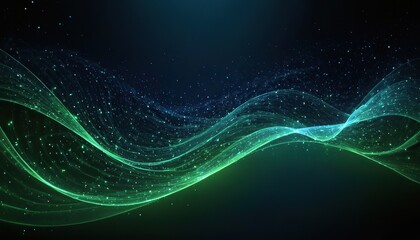Wall Mural - abstract green and blue particle background. flow wave with dot landscape. digital data structure. f