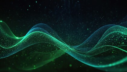 Wall Mural - Digital blue and green particles wave and light abstract background with shining dots stars 156