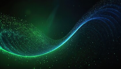 Wall Mural - Digital blue and green particles wave and light abstract background with shining dots stars 156